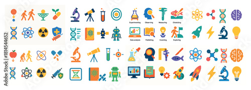 Colorful science and technology icons collection