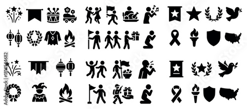 Diverse collection of festive and activity icons