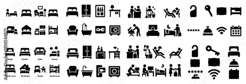 Hotel room and service icons collection