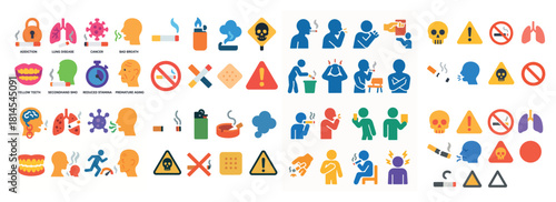 Health risks icons showing bad habits and warnings