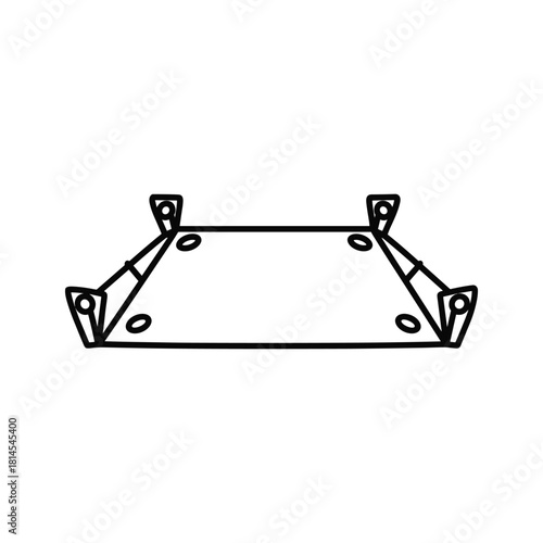 Simple black and white line art drawing of a flat structural component or bracket with four corner anchors, isolated on