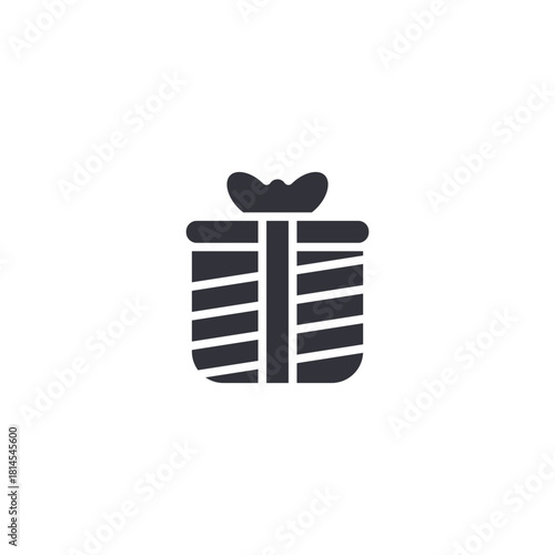 Vertical striped gift box icon tied with a ribbon and topped with a bow, clearly representing a wrapped present, birthday celebration, holiday delivery, or special occasion reward in a solid glyph sty