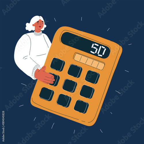 Cartoon vector illustration of a man looking at a drained battery symbolizing exhaustion and low energy against dark background