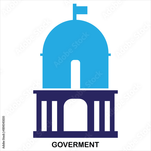 Blue government building icon with dome and flag on white background architecture politics