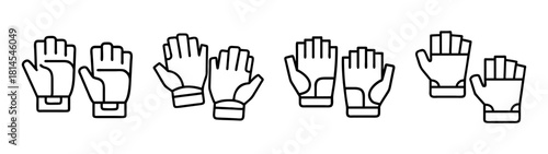 Protective work gloves linear icons set. safety handwear collection