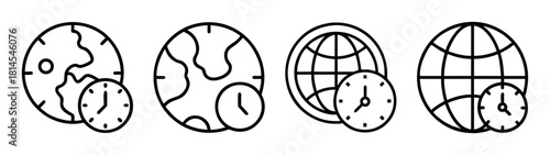 Global time zone earth world timing schedule outline vector icons