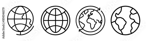 Set of earth globe line icons representing global communication