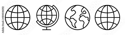 World globe icon set with earth maps and network symbols vector