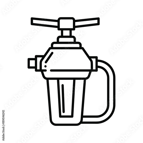 Simple line art icon of a water filter or pressure regulator valve with a handle, isolated on