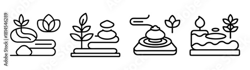 Spa and wellness line art icons for relaxation and holistic care
