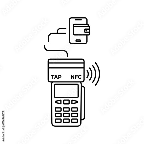 Contactless payment terminal with smartphone isolated on