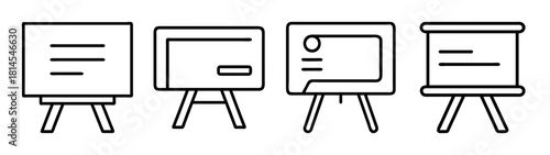 Presentation boards easel icons set business education learning