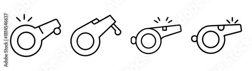 Whistle line icons collection. referee, coach, sports equipment