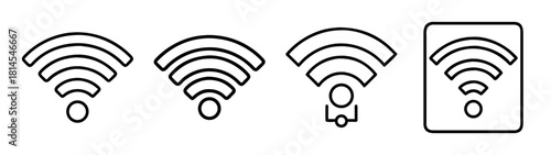 Wireless fidelity signal indicator set outline vector icons art