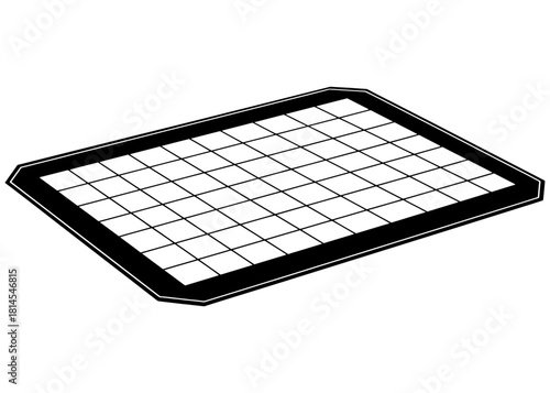 Vector illustration of a rectangular wire cooling rack or baking grid. Black and white kitchen tool sketch for oven cooking and roasting isolated on white background.