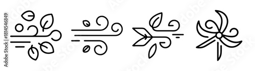 Stylized wind and air flow, leaves, breeze icon set vector art