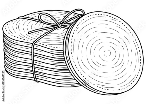 Stack of reusable cotton makeup remover pads vector illustration. Washable eco friendly round cosmetic wipes tied with string isolated on white background.