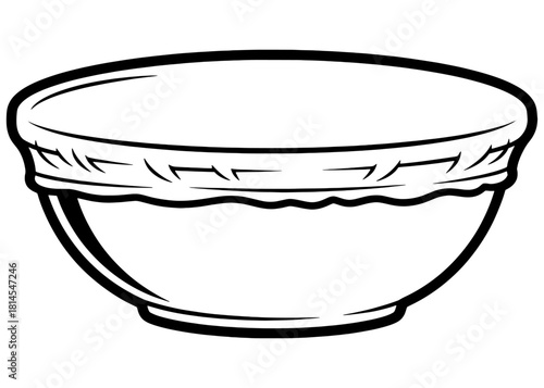 Reusable fabric food cover on a bowl vector illustration. Eco friendly zero waste elastic lid for kitchen storage sketch isolated on white background.