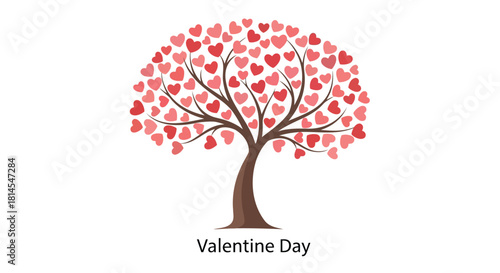 Illustration of a tree with heart shaped leaves for valentine's day on a white background