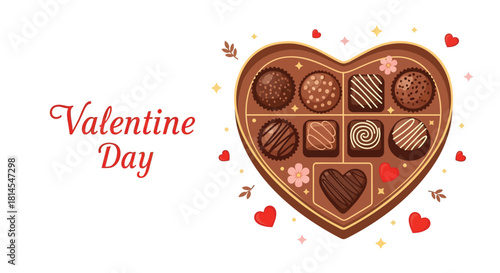 Heart shaped chocolate box with valentine day text on a white background illustration design