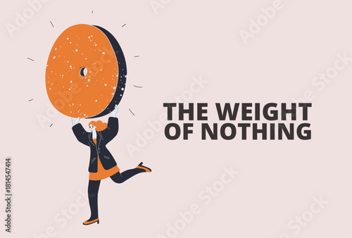 Cartoon vector illustration of a woman holding a zero in her hands symbolizing starting from scratch, fresh beginnings, or new opportunities