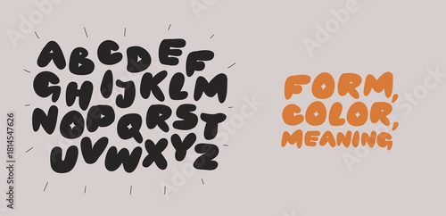 Cartoon vector illustration of a colorful playful alphabet in a fun, whimsical style