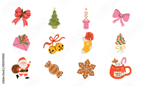 Holiday watercolor Christmas stickers vector pack