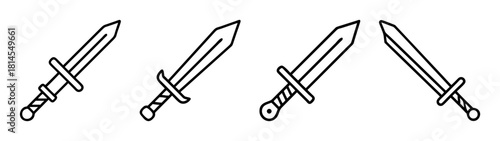Simple outline sword icon collection for medieval gaming assets