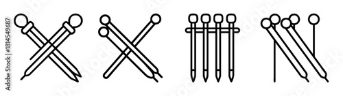 Set of tailor and office pins in various arrangements line art