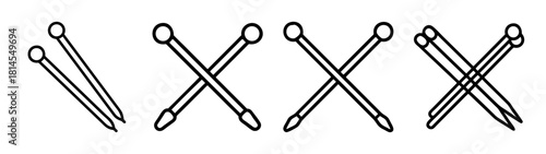 Line art illustration of various pushpins and tacks, collection