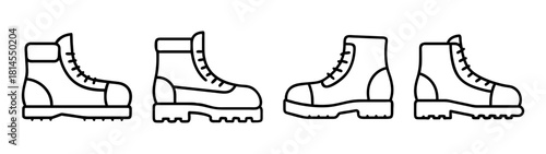 Outline hiking boots icon set. vector illustration for outdoor activity.