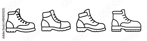 Work and hiking boots outline icons set for various activities