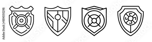 Collection of four distinct outline shield vector icons concept
