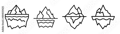 Set of linear iceberg icons, showing visible and submerged parts