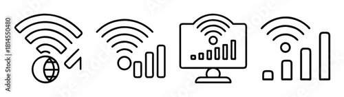 Wireless network and internet signal strength icon collection.