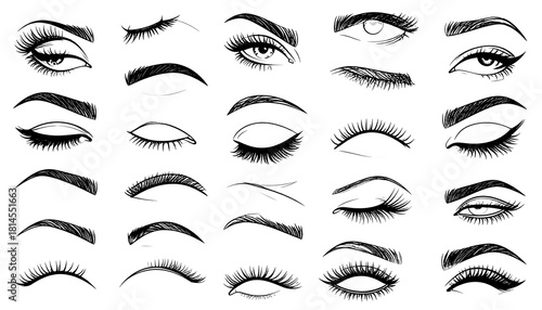 Collection of Hand-Drawn Eyes and Eyebrows Illustrations.