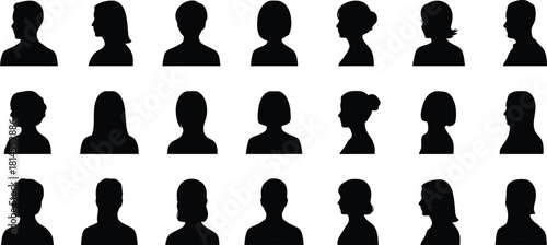 Collection of Diverse People Silhouettes Head and Shoulders Portraits in Black and White Arrangement