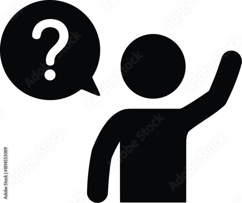 Person Raising Hand with Question Mark Speech Bubble Silhouette Icon Design