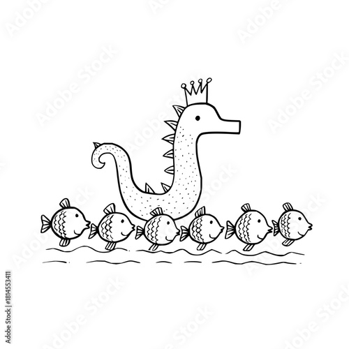 Dive into delight: a whimsical sea serpent and its fishy friends are making waves of cuteness! share the joy!