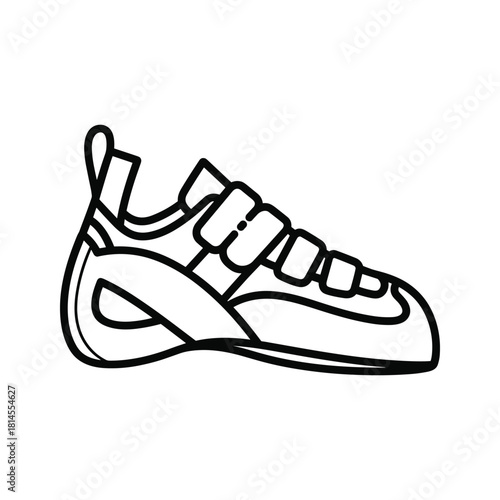 Simple black and white line art icon of a classic canvas tent pitched for camping or outdoor adventure, isolated on