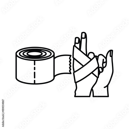 Simple black and white line icon illustration of a bunk bed with ladder and pillow, isolated on