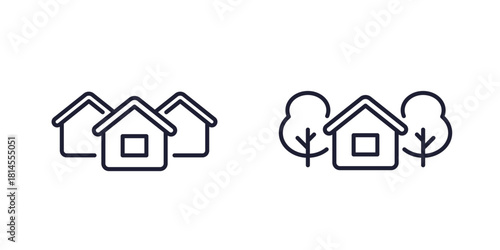 neighbourhood, houses line icons on white