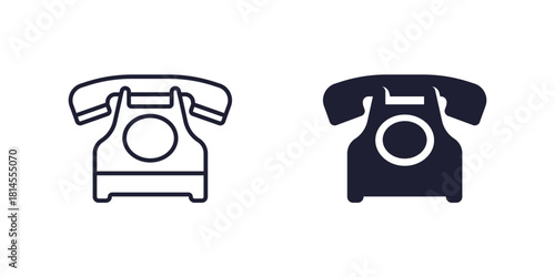 old phone icon, retro telephone line and solid design