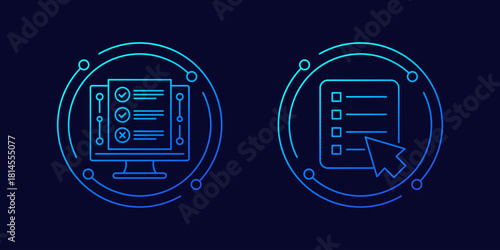 online test icons, linear design