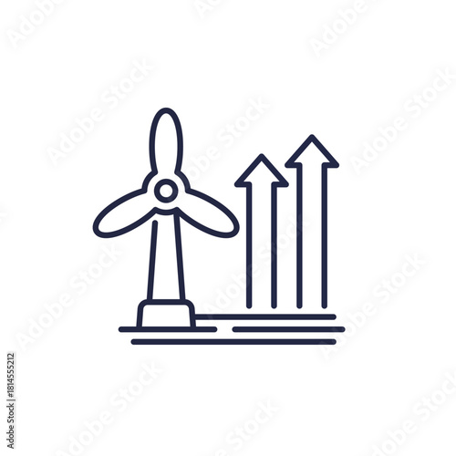 wind energy production growth icon with turbine, line design