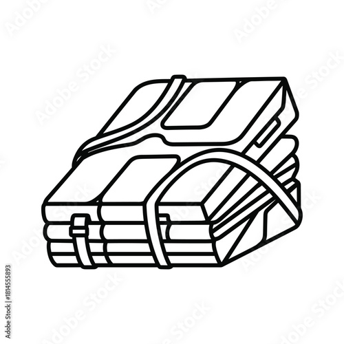 Simple black and white line art icon of a sturdy hiking boot or trekking shoe isolated on