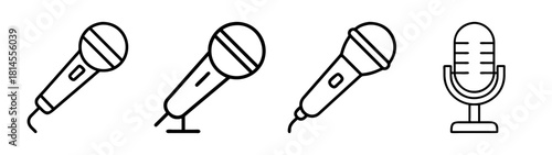 Microphone line icon set. audio recording, broadcast, karaoke symbol.
