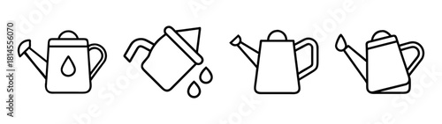 Set of four line art watering can icons for gardening concepts