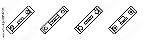 Spirit level line icon set: accurate measurement and balance tool.