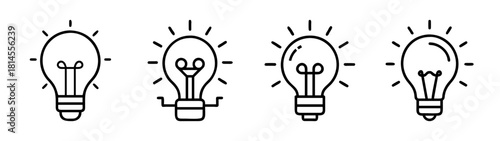 Lightbulb idea icon set, line art concept, innovation symbol